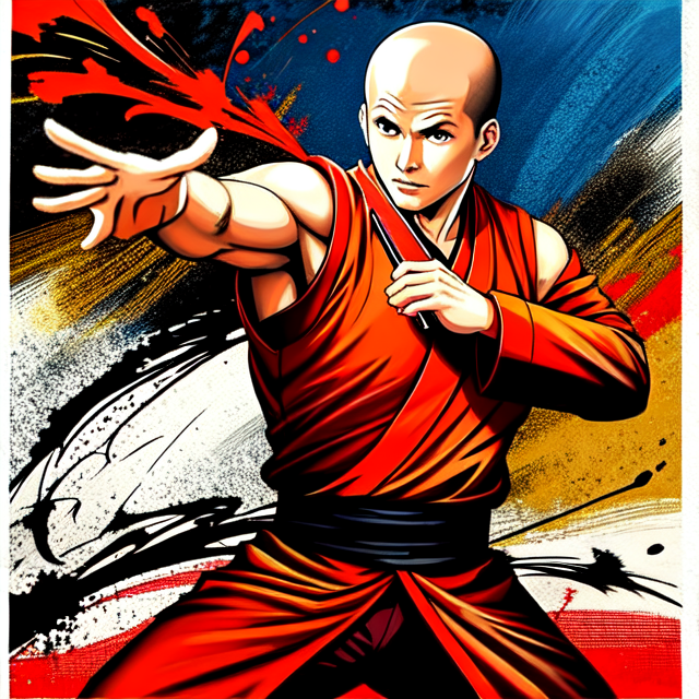 01360-2661190192-(Nixeu_style_1.2), 70s_Japanese_movie_poster style, 1buddhist_monk, fighting_stance, male_focus, solo, single, dynamic, (impress.png